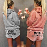 Women's  Flannel Pajamas Set Bear Hooded Pajamas