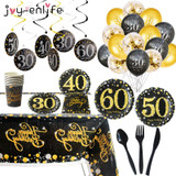 30th 40th 50th 60th Birthday Disposable Party Tableware Cups Plates  Birthday Party Supplies Happy Birthday Party Decor Adult