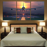 Super Boeing 747 Landing During Sunset Printed Canvas Posters (3 Pieces)