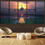 Super Boeing 747 Landing During Sunset Printed Canvas Prints (5 Pieces)