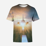 Airplane Flying Over Runway Printed 3D T-Shirts