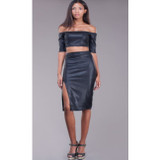 Women's Black Faux Leather Halter Top Dress Set