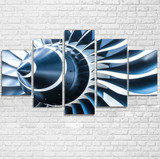 Blue Toned Super Jet Engine Blades Closeup Printed Multiple Canvas Poster