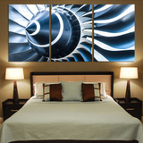 Blue Toned Super Jet Engine Blades Closeup Printed Canvas Posters (3 Pieces)