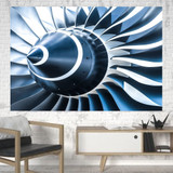 Blue Toned Super Jet Engine Blades Closeup Printed Canvas Posters (1 Piece)