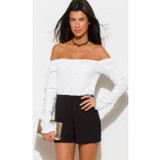 Women's Sequined Off The Shoulder Black Romper
