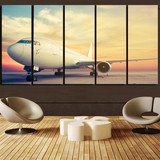 Parked Aircraft During Sunset Printed Canvas Prints (5 Pieces)