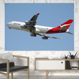 Departing Qantas Boeing 747 Printed Canvas Posters (1 Piece)