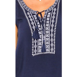 Navy Embroidered  Boho Blouse