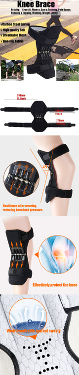 1 Pair Knee Support Power Lift Spring Joint Brace Pads Breathable Knee Pad Fitness Sports Protector