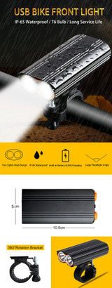 XANES DL06 1200LM 2T6 150° Large Floodlight 6000mAh Battery Bicycle Headlight 4 Modes USB Rechargeable