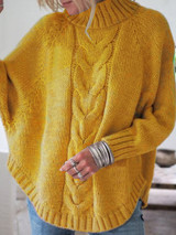 Women Solid Color Irregular Hem Bat Sleeve Knit Sweaters