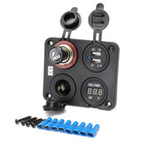 4 in 1 12V Counter Socket Dual USB Port Charger Voltmeter W/ For Motorcycle Car Boat