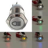 12V 19mm Silver Metal LED Push Button ON OFF Latching Switch Light Symbol