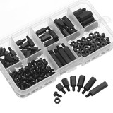 Suleve™ M3NH5 180Pcs M3 Nylon Screw Black Hex Screw Nut PCB Standoff Spacer Column Assortment Kit