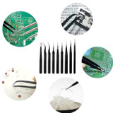 DANIU 9pcs ESD Stainless Steel Anti-static Tweezers with Storage Bag Teardown Electronic Maintenance Tool