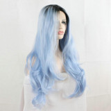 Ice Blue Wavy Long Lace Front Wig