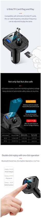 BT29 Car MP3 bluetooth Player QC 3.0 Charger FM Type-C Support 32GB USB TF Card