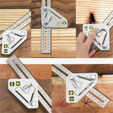 Drillpro Multifunction Stainless Steel Revolutionary Carpentry Tool Measuring Angle Ruler Woodworking Triangle Ruler Angle Line Scribing Ruler Protractor