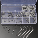 Suleve™ MXSS3 240Pcs M3/M4/M5/M6/M8 Stainless Steel Hex Allen Grub Screw Socket Flat Point Set Screws Wrench Assortment Kit