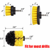 Drillpro 3Pcs 2/3.5/4 Inch Yellow Electric Drill Brush Tile Grout Power Scrubber Tub Cleaning Brush