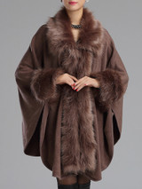 Women Winter Faux Fur Shawl Cloak