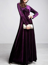 Velvet Long Sleeve V-neck Maxi Prom Dress