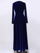 Velvet Long Sleeve V-neck Maxi Prom Dress