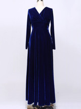 Velvet Long Sleeve V-neck Maxi Prom Dress