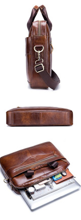 Men Genuine Leather Shoulder Bag Business Travel Crossbody Messenger Handbag Briefcase