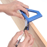 ES-5 Aluminum Alloy Multifunction Woodworking Scribing Ruler 3D Miter Angle Marking T Ruler Square Layout 45/90 Degree Measuring Ruler (Blue)