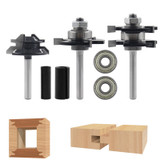 Drillpro 3Pcs 3 Teeth T-shape Tongue & Groove Router Bit & 45 Degree Lock Miter Router Bit 1/4 Inch Shank Wood Milling Cutter Set