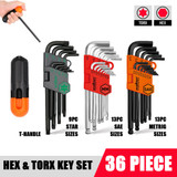 36Pcs Hex Key / Temper Proof Torx Key Set Ball-End Allen Wrench Metric & Imperial