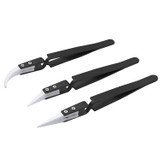 3PCS Anti-Static Reverse Ceramic Tweezers Stainless Steel Electronic CIigarette Heat Resistant Conductive Curved Straight Tweezers