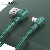 USAMS USB Type-C Cable Right-angle LED Light Indicator Braided Cable USB 2.0 480Mbps Data Sync Cord Line For Samsung Galaxy Note 20 S20 Ultra Huawei