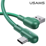 USAMS USB Type-C Cable Right-angle LED Light Indicator Braided Cable USB 2.0 480Mbps Data Sync Cord Line For Samsung Galaxy Note 20 S20 Ultra Huawei
