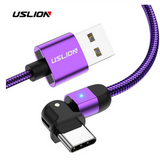USLION 3A USB Type C Data Cable 180° Rotate LED Indicator Fast Charging For Huawei P30 P40 Pro Mi10 OnePlus 8Pro