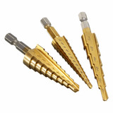 3pcs HSS 1/4 Inch Hex Shank Titanium Coated Step Cone Drill Bit Set in Pouch