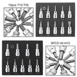 3/8 Inch Drive Socket 10pcs T10-T55 Torx Socket 9pcs H2-H10 Hex Socket Bit Set
