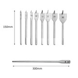10pcs Wood Flat Drill Bit Set 6-32mm with 12 Inch Extension Shank and Hex Wrench for Woodworking