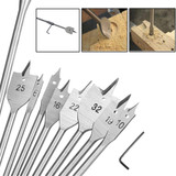 10pcs Wood Flat Drill Bit Set 6-32mm with 12 Inch Extension Shank and Hex Wrench for Woodworking