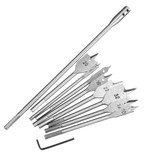 10pcs Wood Flat Drill Bit Set 6-32mm with 12 Inch Extension Shank and Hex Wrench for Woodworking