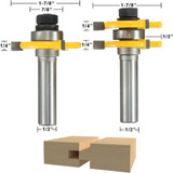 2pcs 1/2 Inch Shank Tongue & Groove Router Bit Set 3 Teeth T-shape Wood Milling Cutter