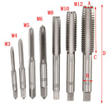 7pcs M3 to M12 Metric HSS Right Hand Thread Tap Set Metric Plug Tap Drill Bits