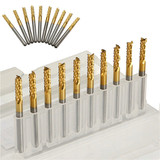 Drillpro DB-M6 10pcs 3.175mm Titanium Coated Carbide End Mill Engraving Bits For CNC Rotary Burrs