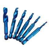 Drillpro 6pcs M3-M10 Combination Drill Tap Bit Set HSS 6542 Blue Nano Coated Deburr Countersink Drill Bits