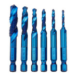 Drillpro 6pcs M3-M10 Combination Drill Tap Bit Set HSS 6542 Blue Nano Coated Deburr Countersink Drill Bits