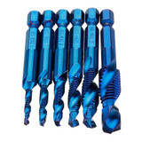 Drillpro 6pcs M3-M10 Combination Drill Tap Bit Set HSS 6542 Blue Nano Coated Deburr Countersink Drill Bits