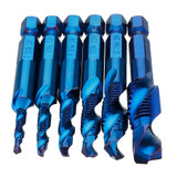 Drillpro 6pcs M3-M10 Combination Drill Tap Bit Set HSS 6542 Blue Nano Coated Deburr Countersink Drill Bits