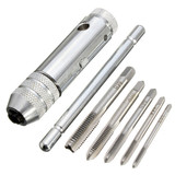 Drillpro T Handle Ratchet Tap Wrench with 5pcs M3-M8 Machine Screw Thread Metric Plug Tap